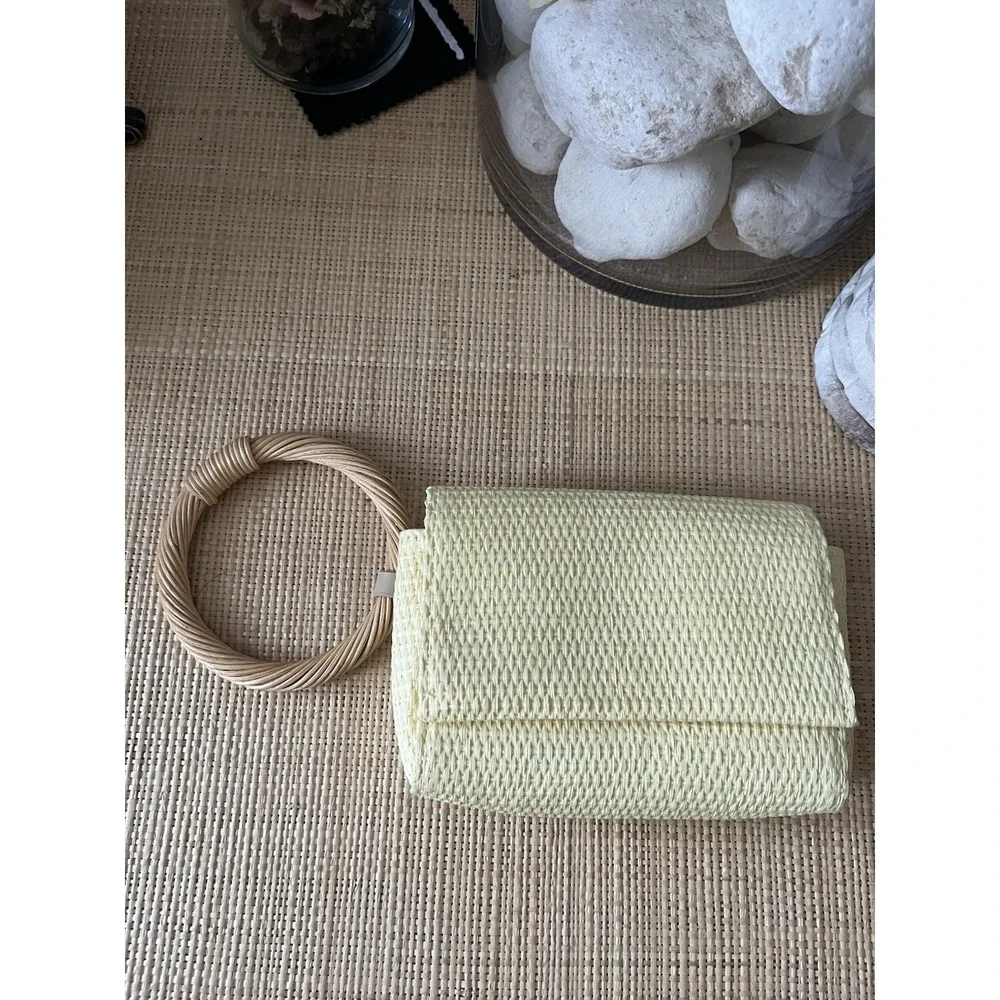 A New Day Straw Bracelet Pouch Clutch Purse Yellow Mini Bag